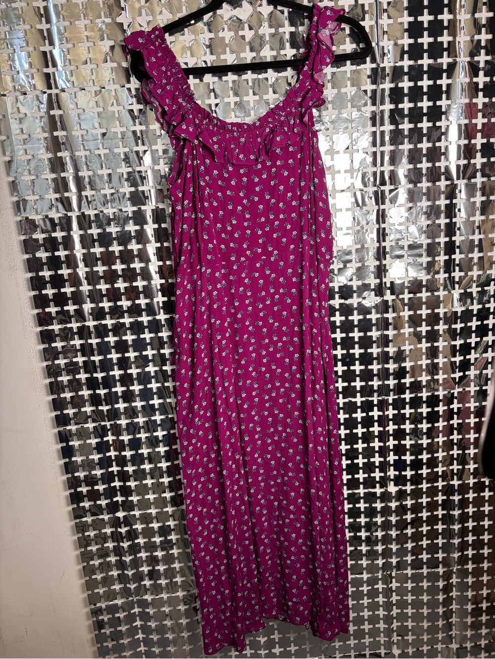 LOFT Magenta Floral Ruffle Maxi Dress